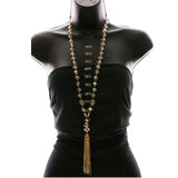 Luxury Crystal Faceted Y-Necklace Gold & Brown NWOT