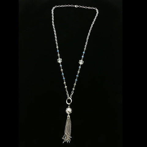 Luxury Faceted Y-Necklace Silver/Blue NWOT