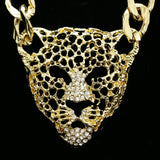Luxury Crystal Panther Face Necklace Gold NWOT