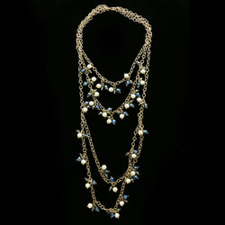 Luxury Pearl Faceted Necklace Gold & Blue NWOT