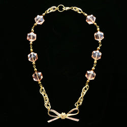 Luxury Crystal Bow Necklace Gold & Pink NWOT