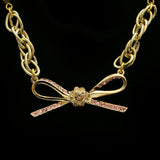 Luxury Crystal Bow Necklace Gold & Pink NWOT