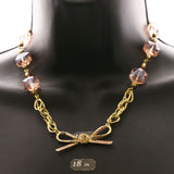 Luxury Crystal Bow Necklace Gold & Pink NWOT