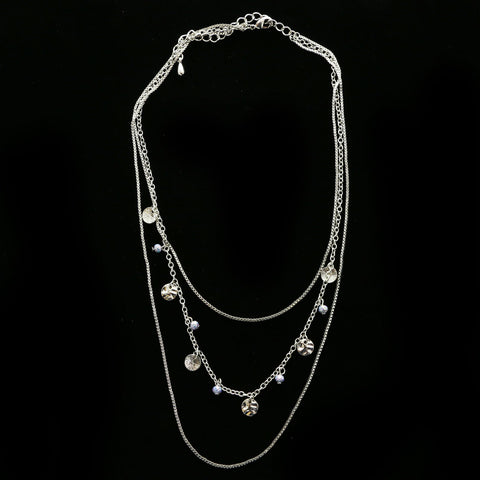 Luxury Hammered Finish Necklace Silver/Blue NWOT