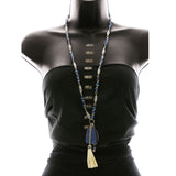 Luxury Semi-Precious Hammered Finish Y-Necklace Silver & Blue NWOT