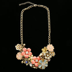 Luxury Crystal Flower Necklace Gold & Pink NWOT
