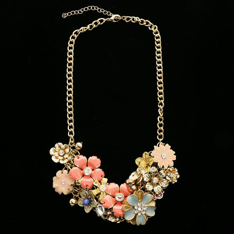 Luxury Crystal Flower Necklace Gold & Pink NWOT