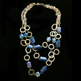 Luxury Crystal Hammered Finish Necklace Gold & Blue NWOT