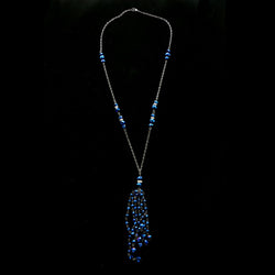 Luxury Crystal Faceted Y-Necklace Gunmetal & Blue NWOT