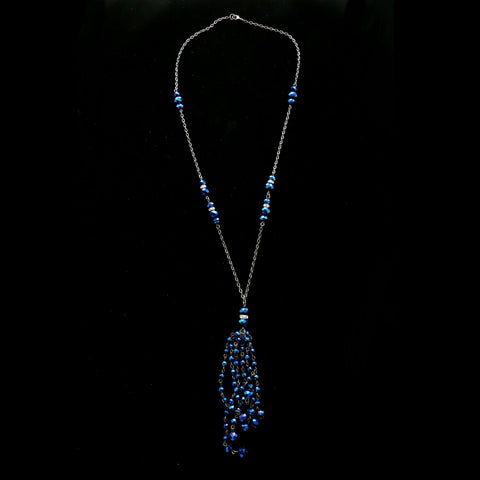 Luxury Crystal Faceted Y-Necklace Gunmetal & Blue NWOT