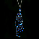 Luxury Crystal Faceted Y-Necklace Gunmetal & Blue NWOT
