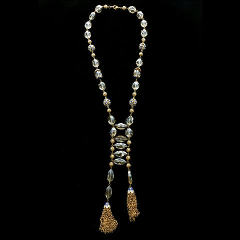 Luxury Crystal Y-Necklace Gold/Blue NWOT