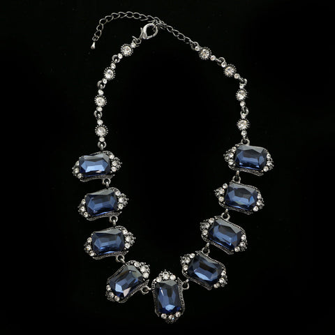 Luxury Crystal Necklace Gunmetal/Blue NWOT