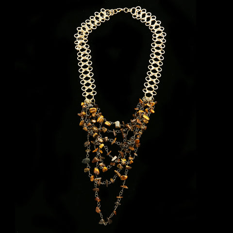 Luxury Semi-Precious Necklace Gold/Brown NWOT