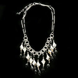 Luxury Crystal Faceted Necklace Silver & Black NWOT