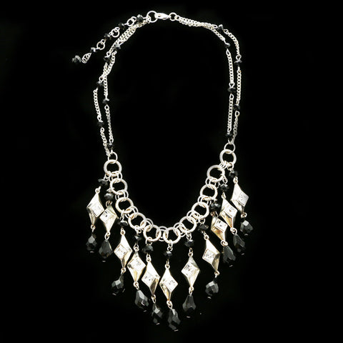 Luxury Crystal Faceted Necklace Silver & Black NWOT
