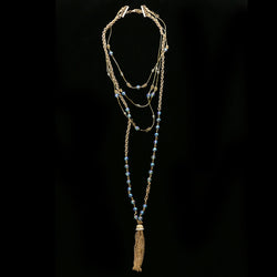 Luxury Crystal Faceted Necklace Gold & Blue NWOT
