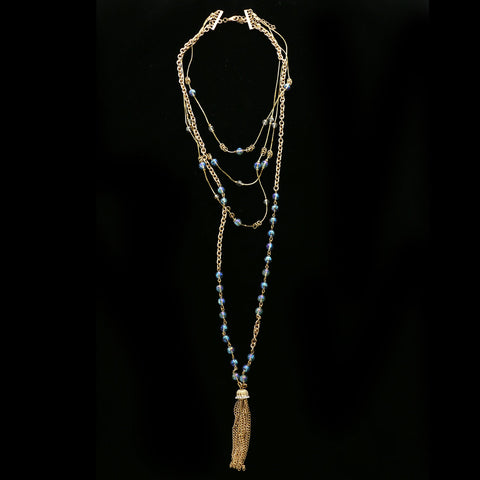 Luxury Crystal Faceted Necklace Gold & Blue NWOT