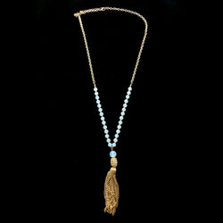 Luxury Crystal Faceted Y-Necklace Gold & Blue NWOT