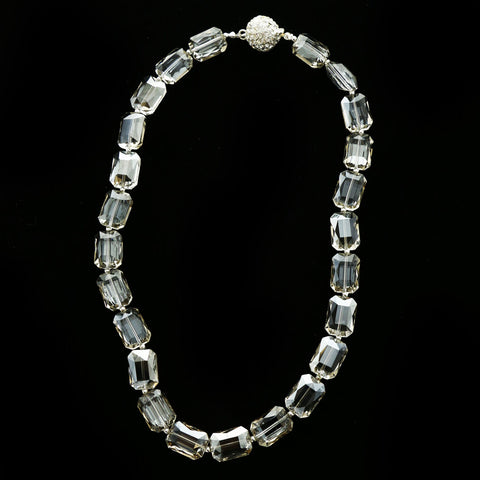 Luxury Crystal Faceted Necklace Silver & Clear NWOT