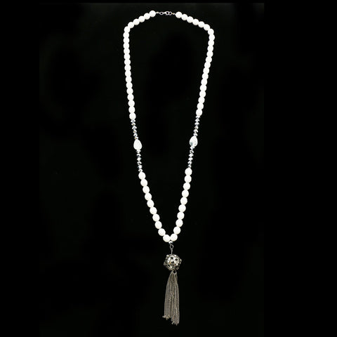 Luxury Crystal Flower Y-Necklace Silver & White NWOT