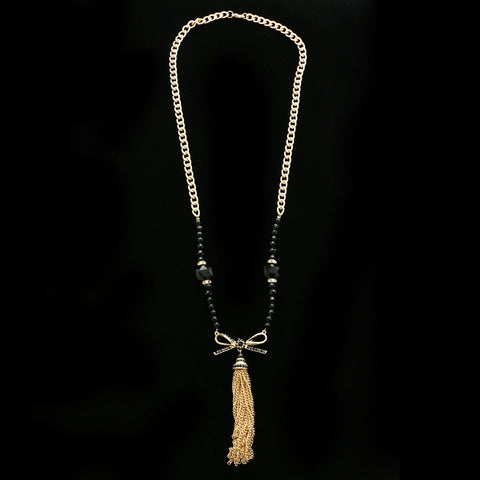 Luxury Crystal Y-Necklace Gold/Black NWOT