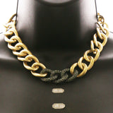 Luxury Crystal Chain Links Necklace Gold & Dark-Silver NWOT