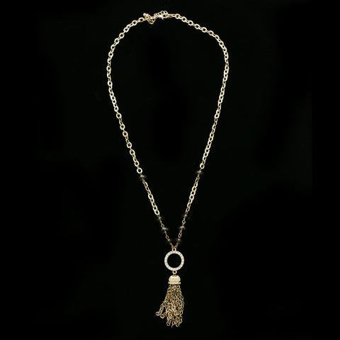 Luxury Crystal Y-Necklace Gold/Brown NWOT