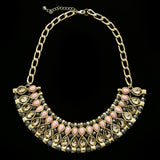 Luxury Crystal Faceted Necklace Gold & Pink NWOT