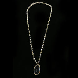 Luxury Semi-Precious Faceted Y-Necklace Gold & Dark-Silver NWOT