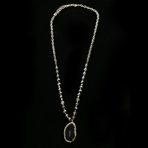 Luxury Semi-Precious Faceted Y-Necklace Gold & Dark-Silver NWOT