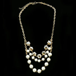 Luxury Pearl Crystal Necklace Gold & White NWOT