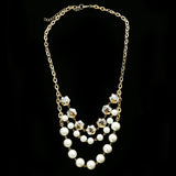 Luxury Pearl Crystal Necklace Gold & White NWOT