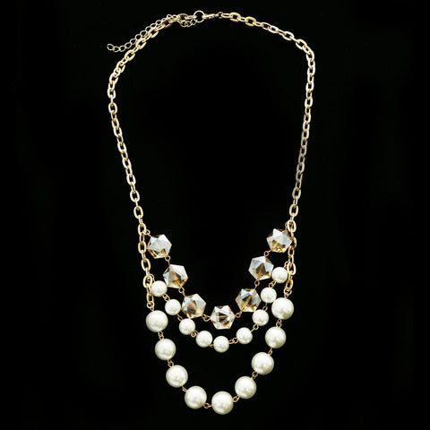 Luxury Pearl Crystal Necklace Gold & White NWOT