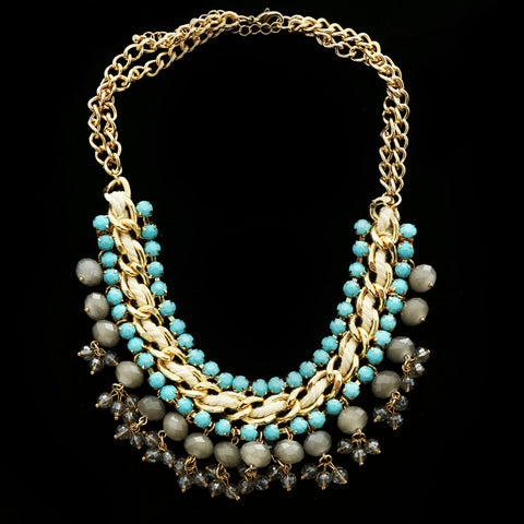 Luxury Faceted Necklace Gold/Blue NWOT