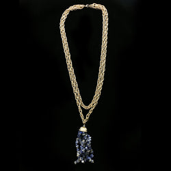 Luxury Semi-Precious Crystal Necklace Gold & Blue NWOT