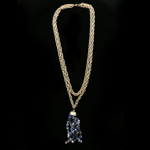 Luxury Semi-Precious Crystal Necklace Gold & Blue NWOT