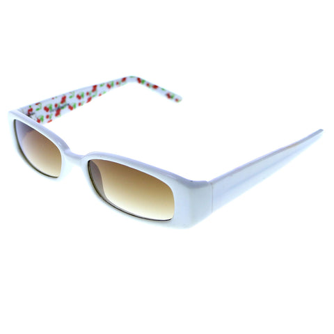 Liz Claiborne Style "Colette" Cherries Print Rectangle-Sunglasses White Frame & Brown Lens