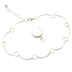 Mi Amore Matching Toe Ring Chain-Anklet Silver-Tone/White