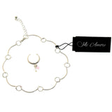 Mi Amore Matching Toe Ring Chain-Anklet Silver-Tone/White