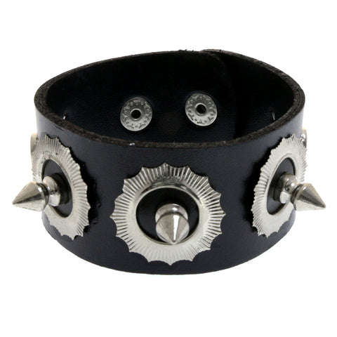 Mi Amore Spike-studded Heart accent Cuff-Bracelet Black & Silver-Tone
