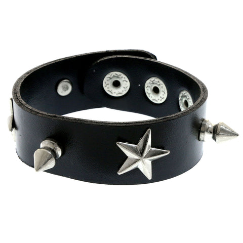 Mi Amore Spike-studded Star accents Cuff-Bracelet Black & Silver-Tone