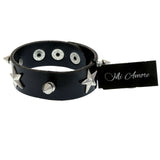 Mi Amore Spike-studded Star accents Cuff-Bracelet Black & Silver-Tone