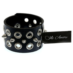 Mi Amore Spike-studded Eyelets Cuff-Bracelet Black & Silver-Tone