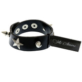 Mi Amore Spike-studded Star accents Cuff-Bracelet Black & Silver-Tone