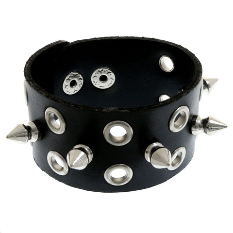 Mi Amore Spike-studded Eyelets Cuff-Bracelet Black & Silver-Tone