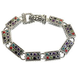 Mi Amore Antiqued Bangle-Bracelet Silver-Tone/Multicolor