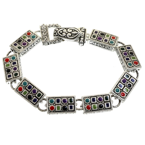 Mi Amore Antiqued Bangle-Bracelet Silver-Tone/Multicolor