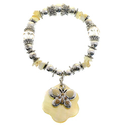 Mi Amore Iridescent Shell Stretch-Bracelet Silver-Tone & Brown