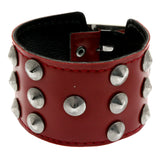 Mi Amore Adjustable-Length Studded Synthetic Leather Cuff-Bracelet Red & Silver-Tone